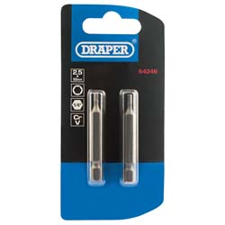 DRAPER 2.5mm X 50mm 1/4" Hex Bit Pkt of 2