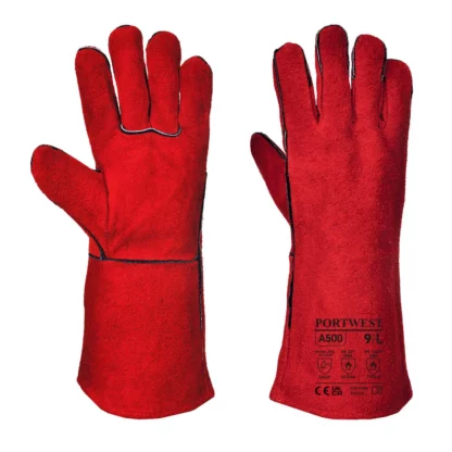 Red Welding Gauntlets Tough Split Leather Portwest A500