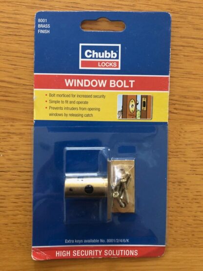 CHUBB 8001 Brass Window Lock Bolt with Screws