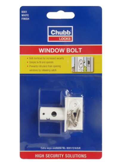 CHUBB 8001 White Window Lock Bolt with Screws