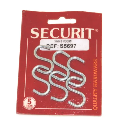 Securit S5697 3mm S-Hooks | Zinc Plated, 6-Pack