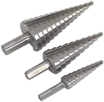 Sealey 3pc Double Flute HSS 4341 Step Drill Bit Set - Image 2