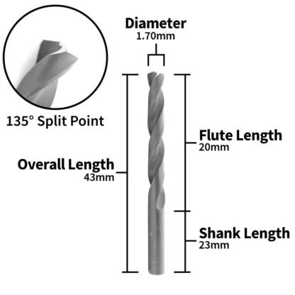 1.7mm Jobber Drill Bit | Lyndon, HSS, DIN 338, 135° Split Point - Image 4