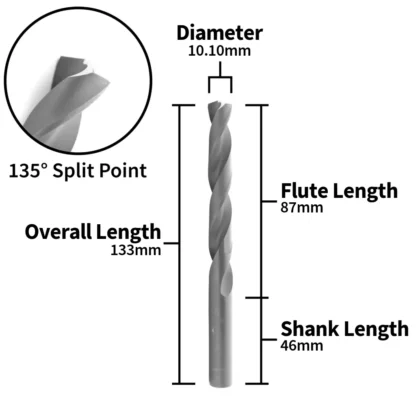 10.1mm Jobber Drill Bit | Lyndon, HSS, DIN 338, 135° Split Point - Image 4