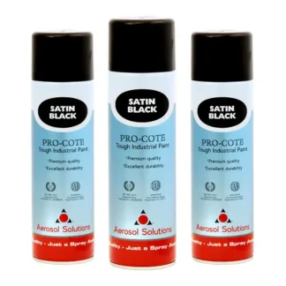 3x Bundle - Pro-Cote - Satin Black, Industrial Spray Paint - 500ml
