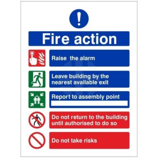 Spectrum Industrial Self-Adhesive Fire Action With Symbols Sign
